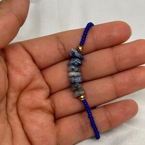 Blue Beaded Bracelet with Gold Accents